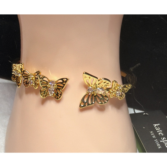 Kate Spade New York Gold Butterfly Hinge Bracelet NWT Bangle Crystal Accents New - Picture 4 of 8